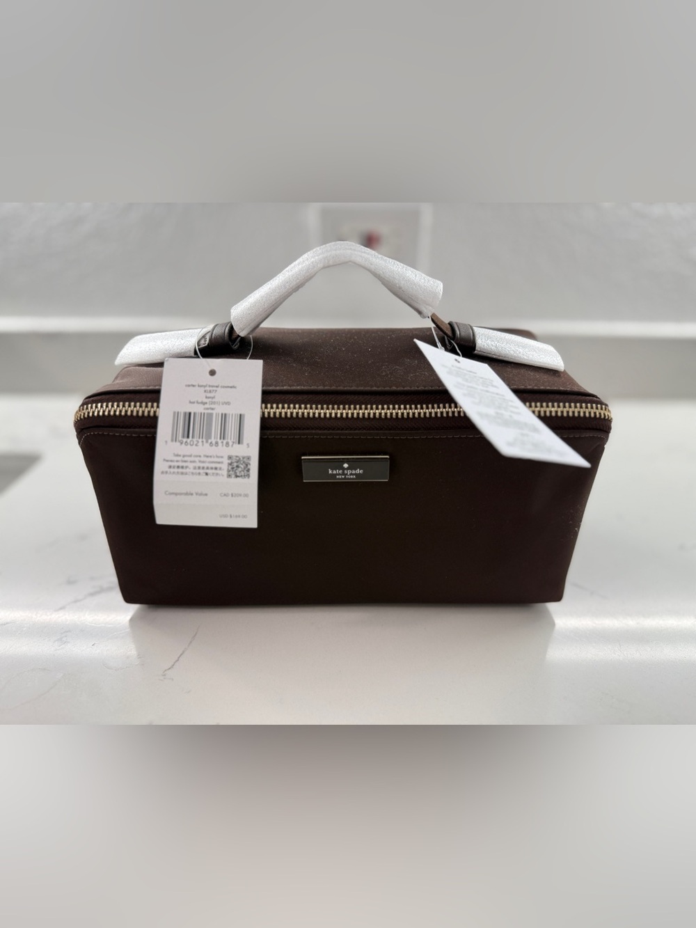 NWT Kate Spade Carter Nylon Travel Cosmetic Pouch Hot Fudge Brown Makeup Bag KL8 - Picture 2 of 12